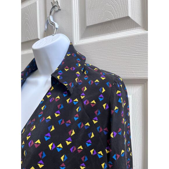 Derek Lam Silk Cuneiform Print Collared Drape Blouse Size 0 Relaxed Fit - Picture 3 of 16